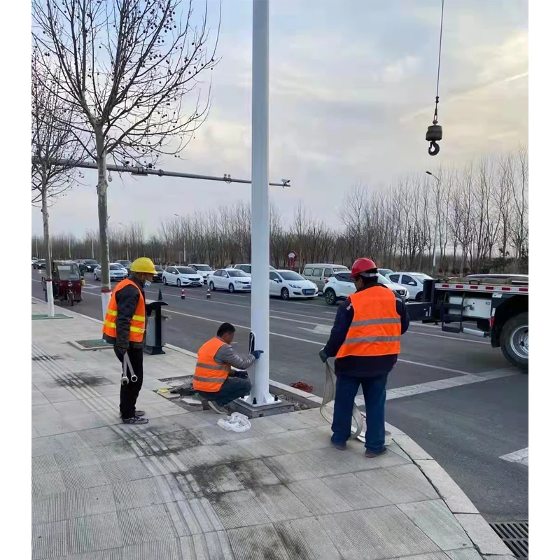 6m 8m 10m Custom street lamp pole Q235 Steel Manufacturer street pole Straight double single arm solar street light pole