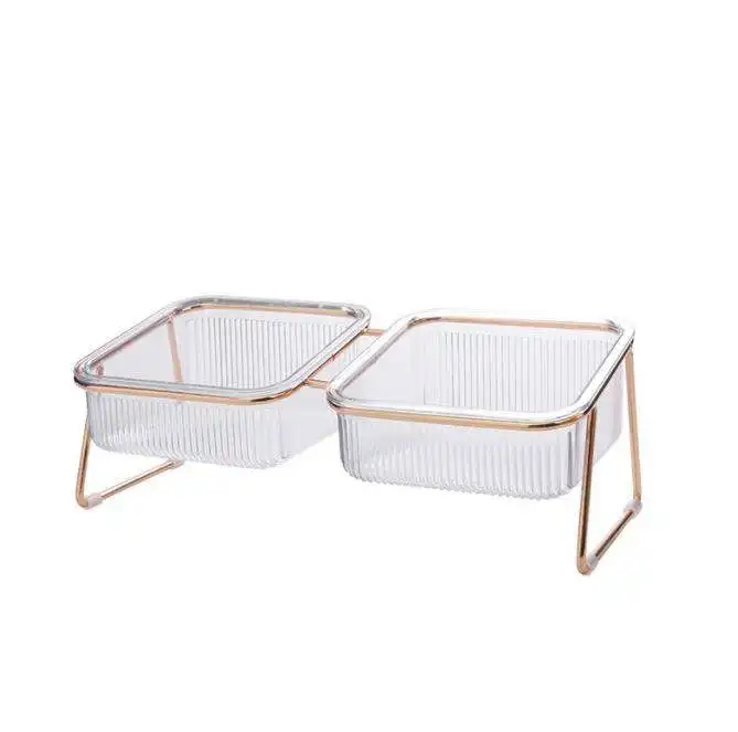 Transparent ABS cat bowl beveled dog water food bowl pet feeder iron frame single double pet bowl