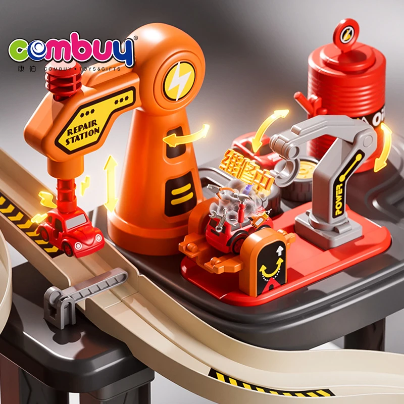 Electric Elevating Building Wash Vehicle Educational Diy Puzzle Slide Track Car Toy