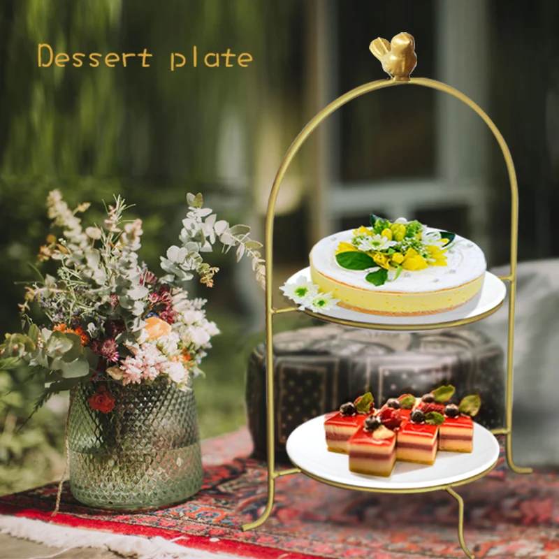 Modern Style Creative dessert display rack with glass plate iron wire gold cake stand other wedding decorations