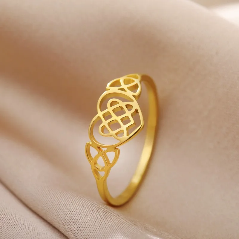 Хит продаж, кольцо с кельтскими узлами для мужчин и женщин из нержавеющей стали, позолоченное кольцо 18 карат