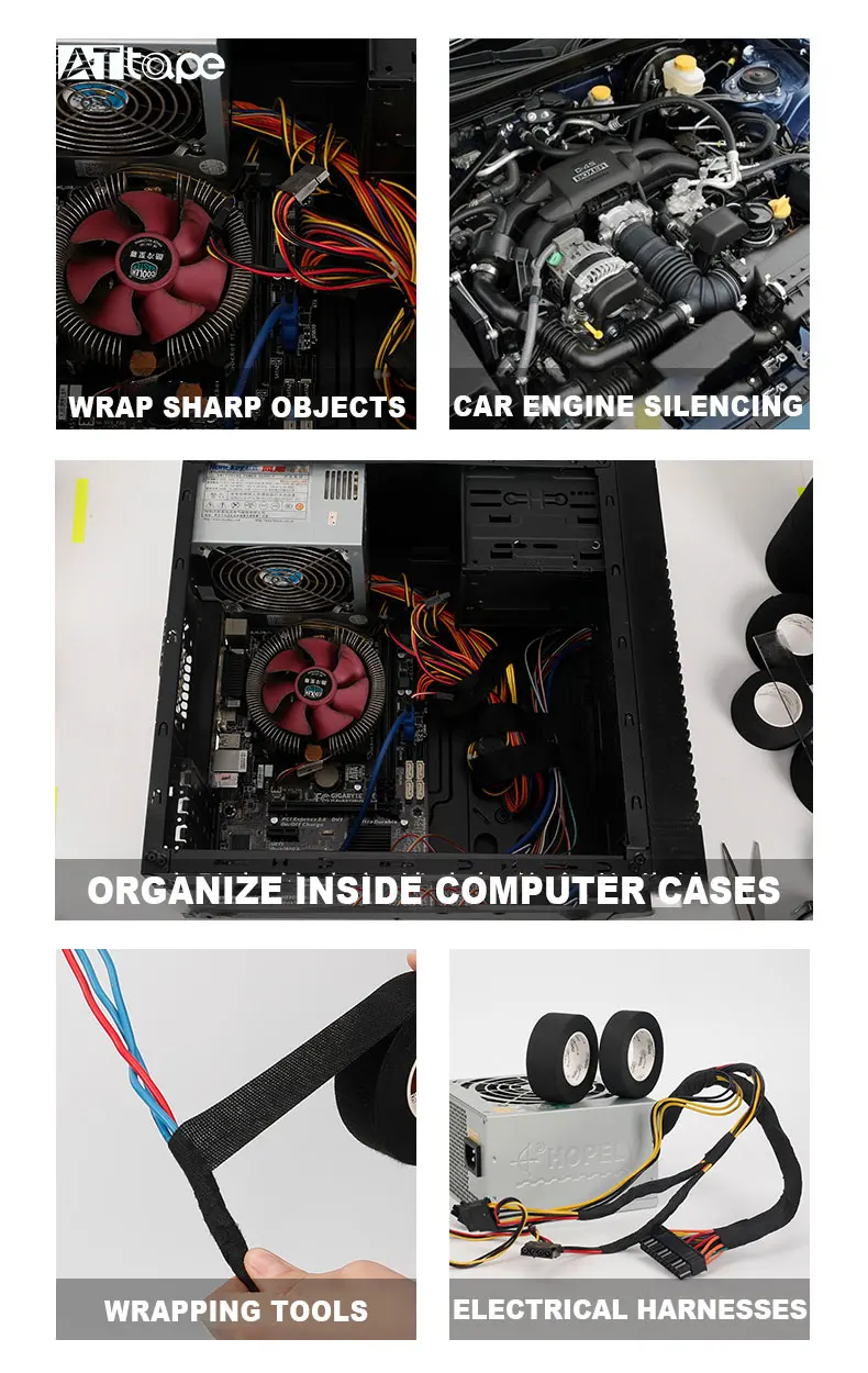 Custom Black Heat Resistant Auto Wire Harness Cloth Strong Adhesive Tape Cloth Car Electrical Tape Wire Harness Wrapping Tape