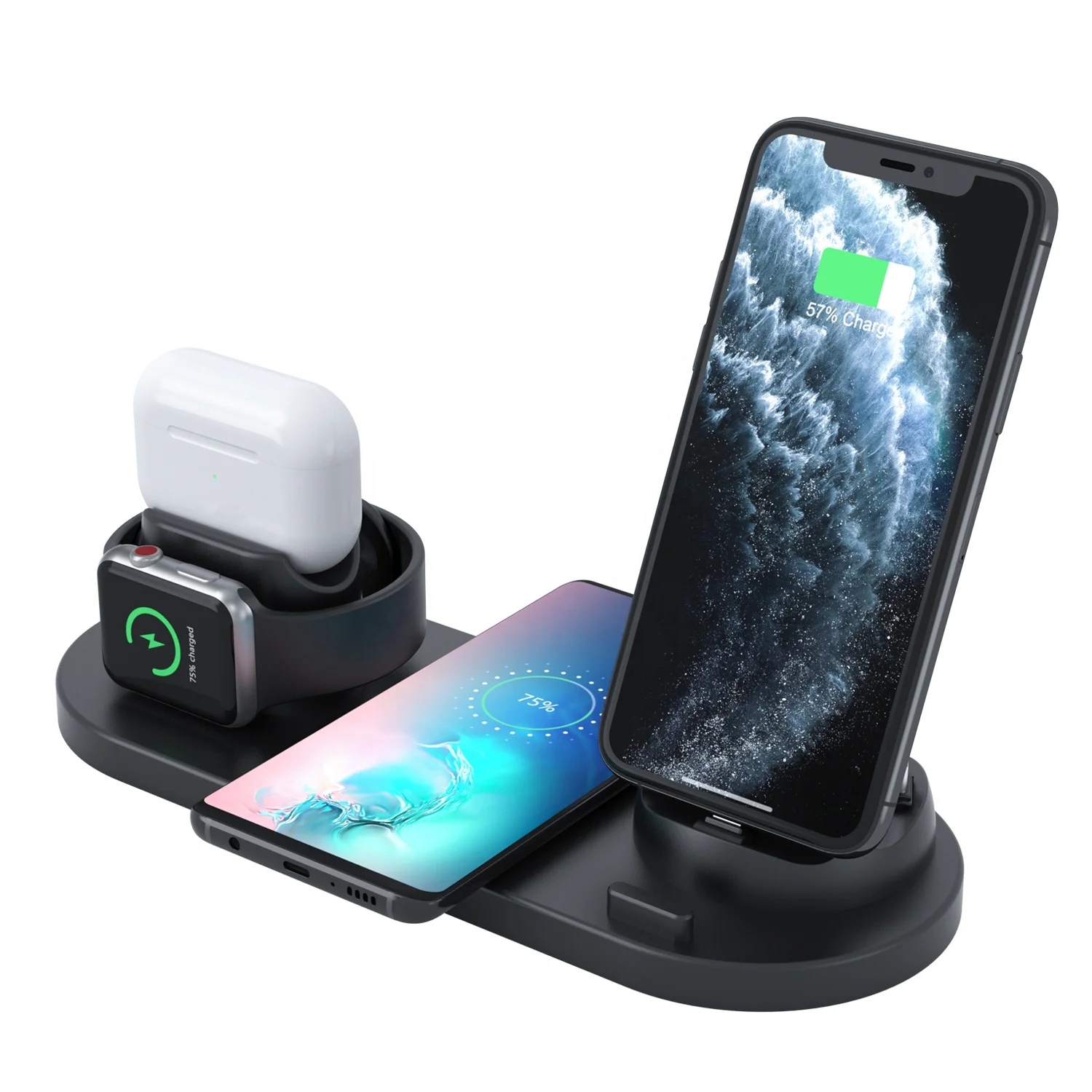 
Беспроводное зарядное устройство Qi 6 в 1 для iPhone Adroid, док-станция для зарядки 6-в-1 Для Apple Watch, зарядный чехол для AirPods 