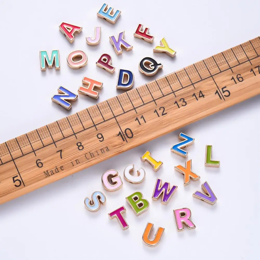  in bulk zinc alloy alphabet letter enamel beads diy jewelry making 10x9mm Hole: 1.4mm