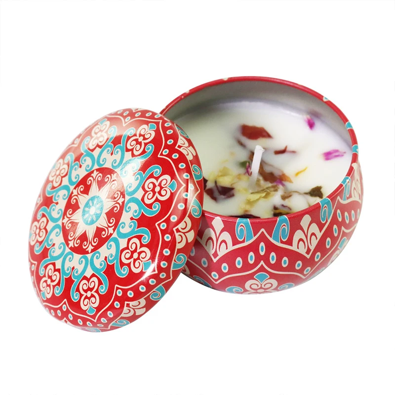 Decorative Soy Wax Wedding Dried Flower Candles Custom Aroma Scented Candles in Metal Jar Customized Customized Box Origin 80g