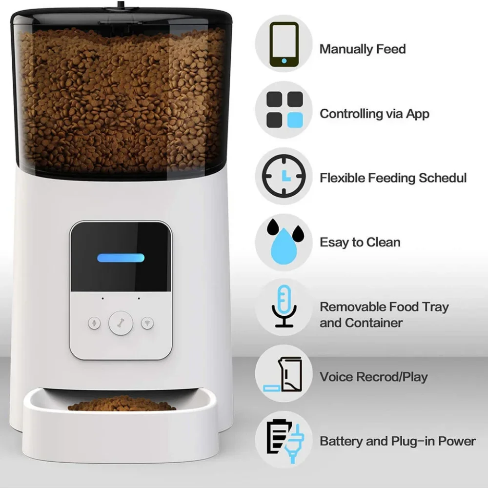Smart Wifi Automatic Pet Feeder 6L Large Capacity Automatic Dog Feeder App Remote Control Checking Records Pet Food Dispenser