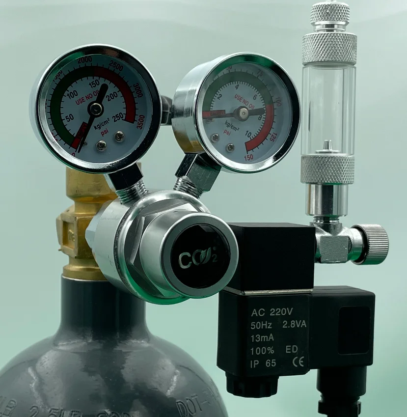 Customized Dual Gauge Aquarium Co2 Regulator With Check Valve Bubble Counter Magnetic Solenoid Valve