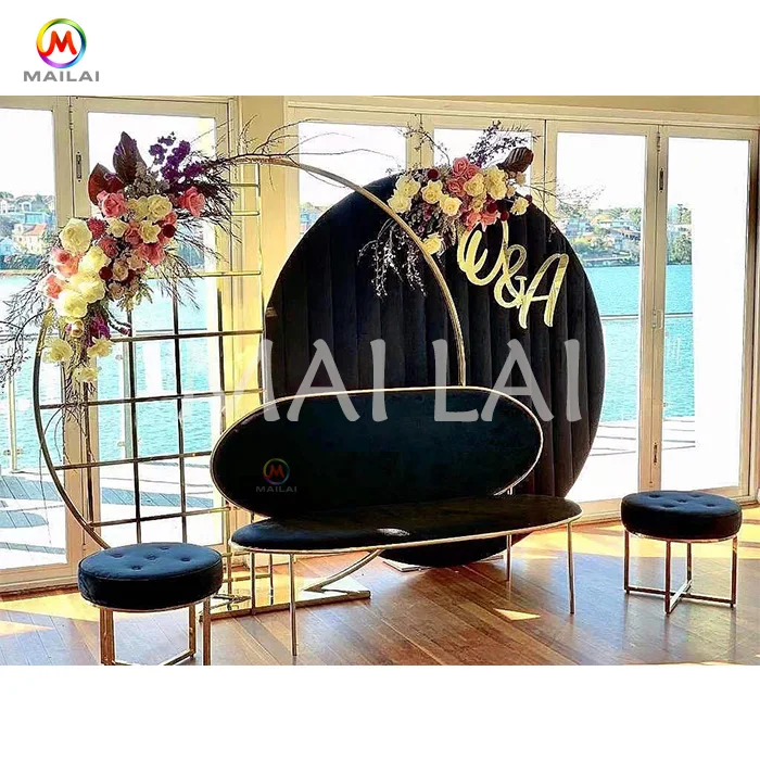 2022 Fashion Wedding Suppliers Circle Round Backdrop  Arch Stand Gold Stainless Steel background  For Event