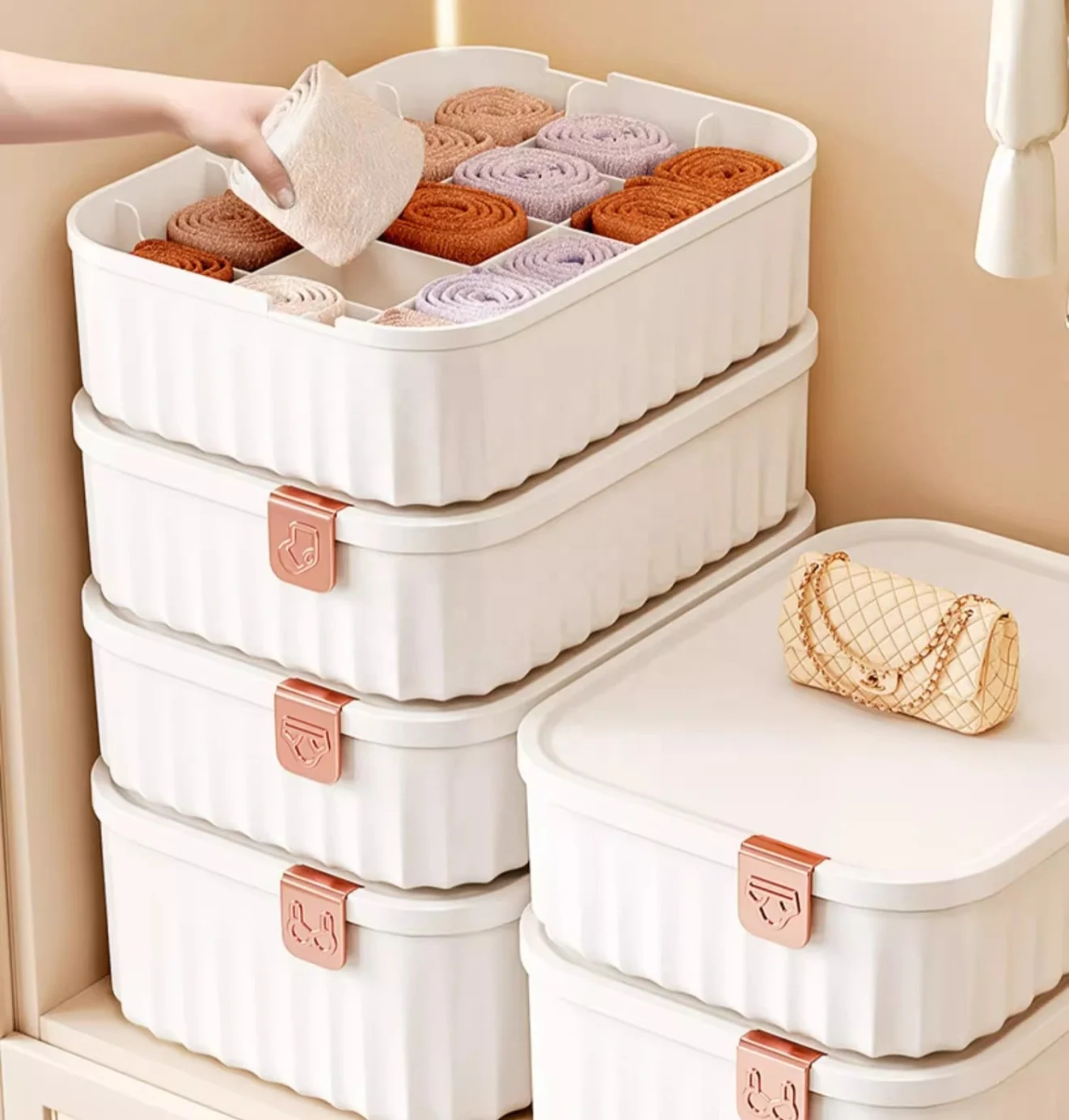 Hot Sell Wardrobe Underwear Organizer Plastics Underwear Storage Box With Lid For Drawer Organizers