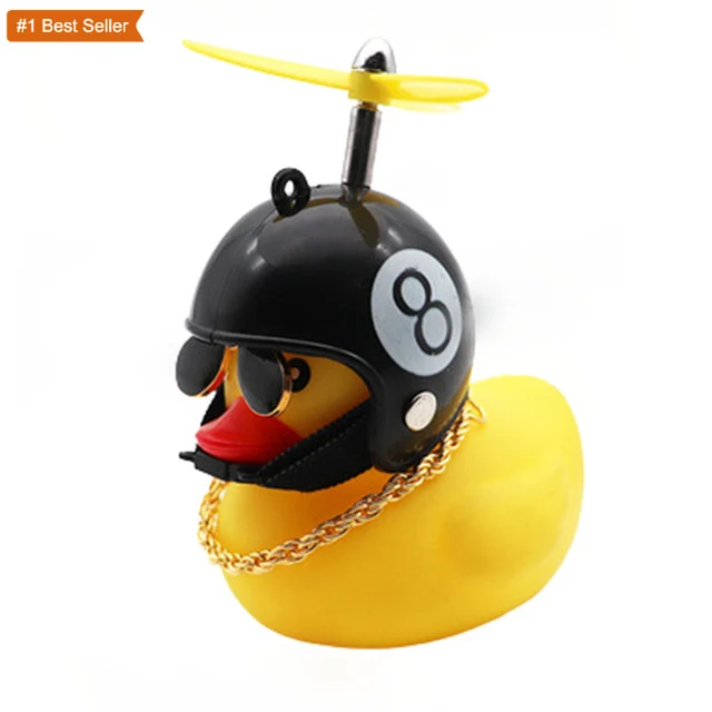 Istaride Cute Little Black Yellow Duck with Helmet Propeller Rubber Windbreaker Duck Squeeze Sound Internal Car Decoration
