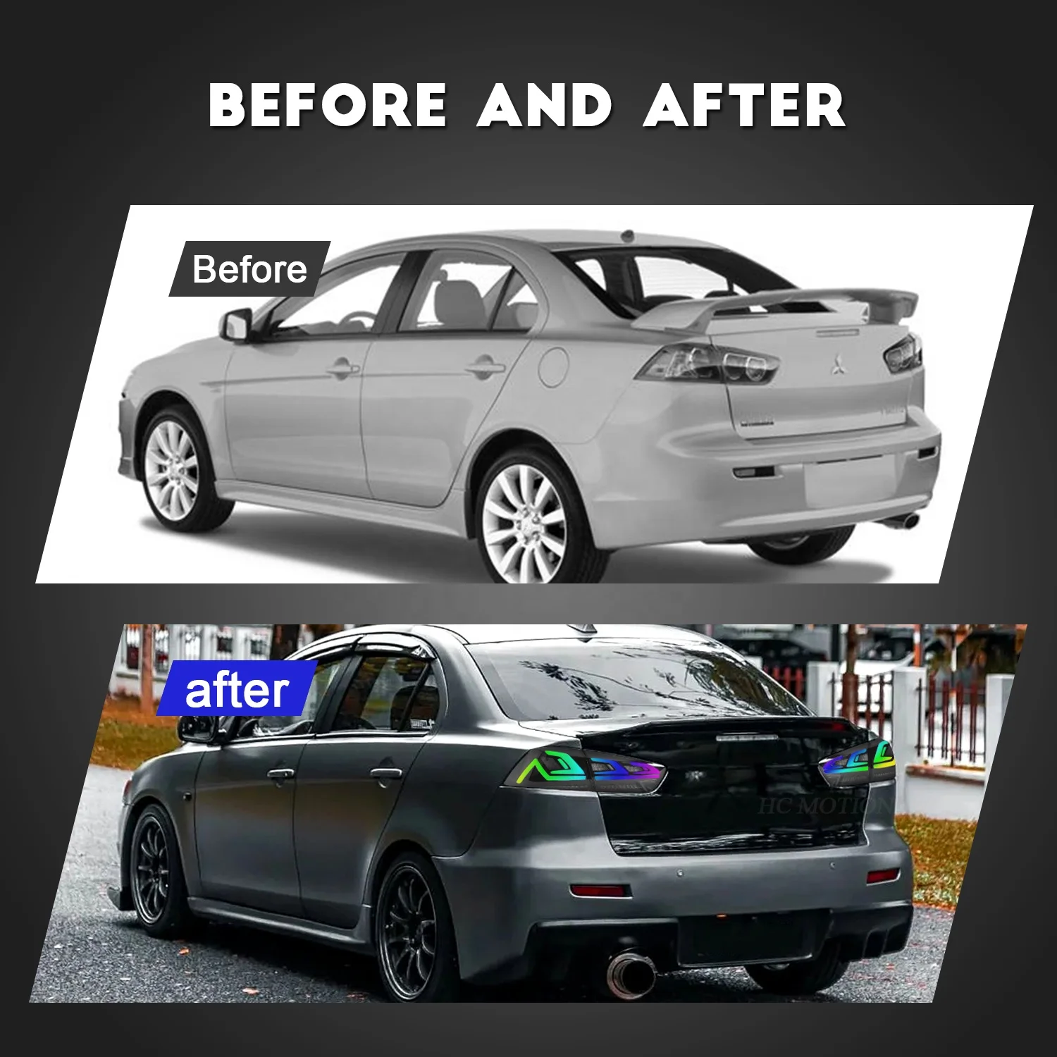 Задние светодиодные фары HCmotion E-mark для Mitsubishi Lancer ex evo задние Для Седана с анимацией RGB 2008-2017