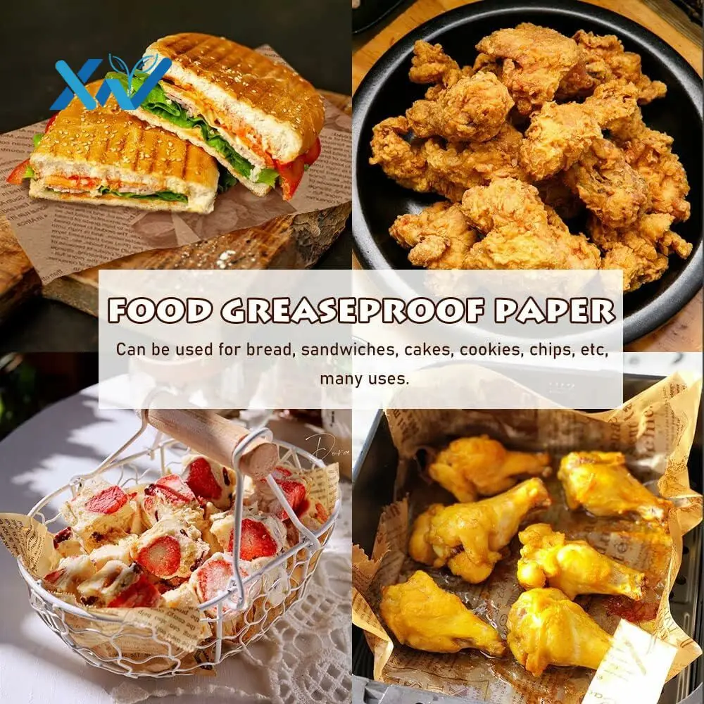 Custom Size Sandwich Food Packaging Wax Tissue Paper Printed Greaseproof Paper Printing Virgin Baking Paper Coated