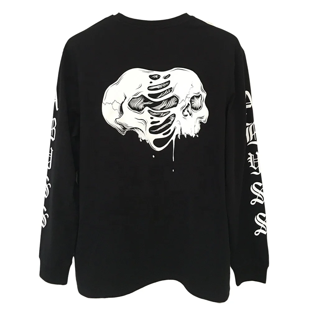 Black Custom Printing 230gsm Combed 100% Cotton Long Sleeve T Shirt