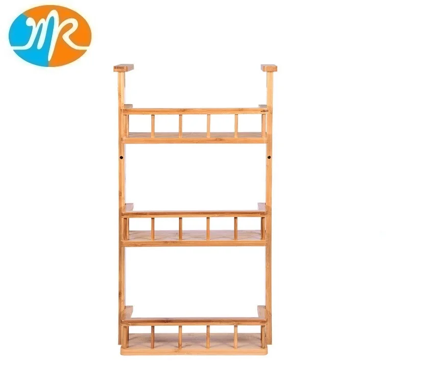 Bamboo Refrigerator Hanging Organizer Rack 3-Layer Fridge Mounted Spice Jars Storage Shelf Side Wall Stand
