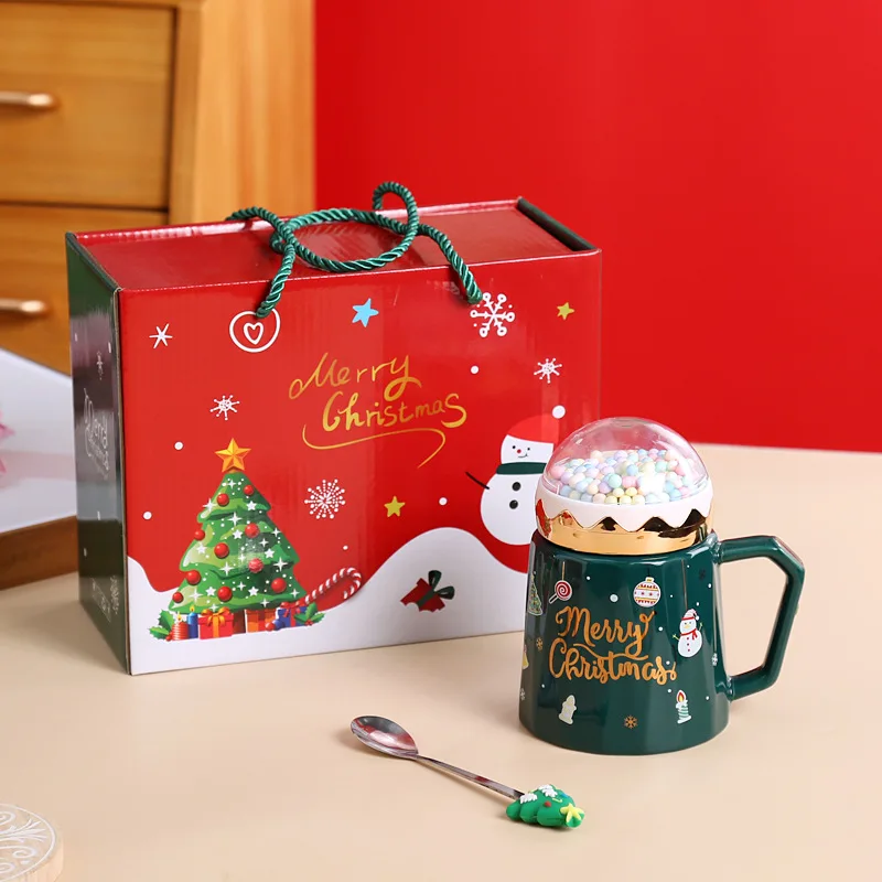 Wholesale New Christmas Ceramic Coffee Mugs Santa Claus Christmas Tree Mugs with Lid Porcelain Cups for Christmas Gifts