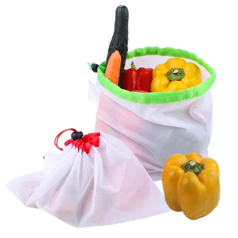 BSCI Factory Polyester Mesh Net Produce Nylon Drawstring  Mesh Bags Reusable