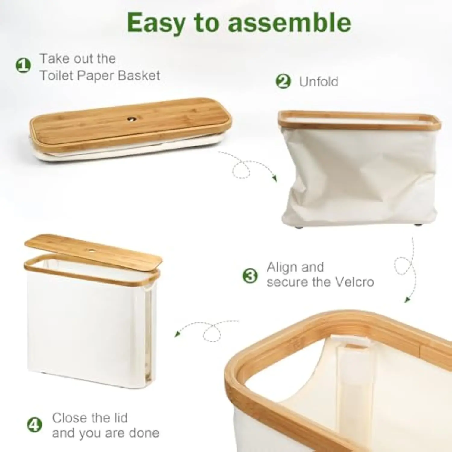 JQ Foldable Bamboo Toilet Paper Storage Organizer Stand Basket Toilet Paper Holder With 2 Built-in Handles