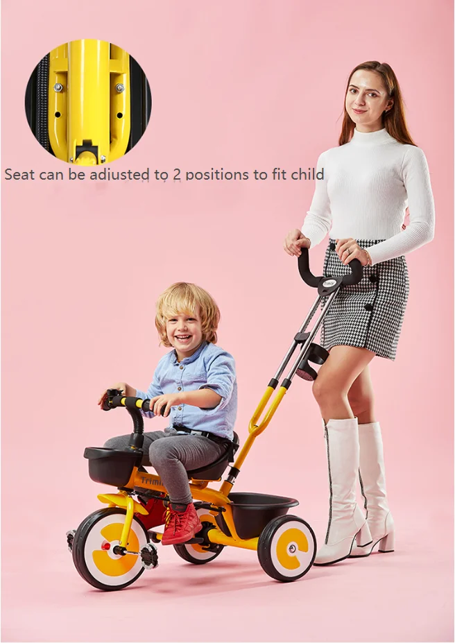 T305 Kid Tricycle with Push Bar - Adjustable & Detachable Handle,  Safety Belt - Ride On Toy Car & Child Tricycle Stroller