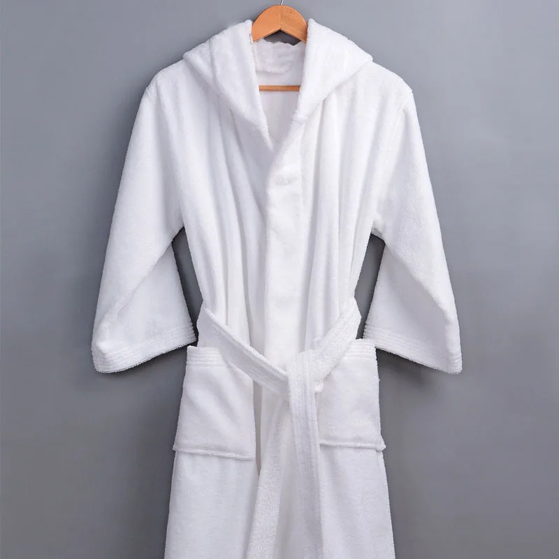 Hotel white hooded bathrobe cotton .100% cotton terry unisex hotel spa bathrobes bath robe custom bathrobes with logo for hotel