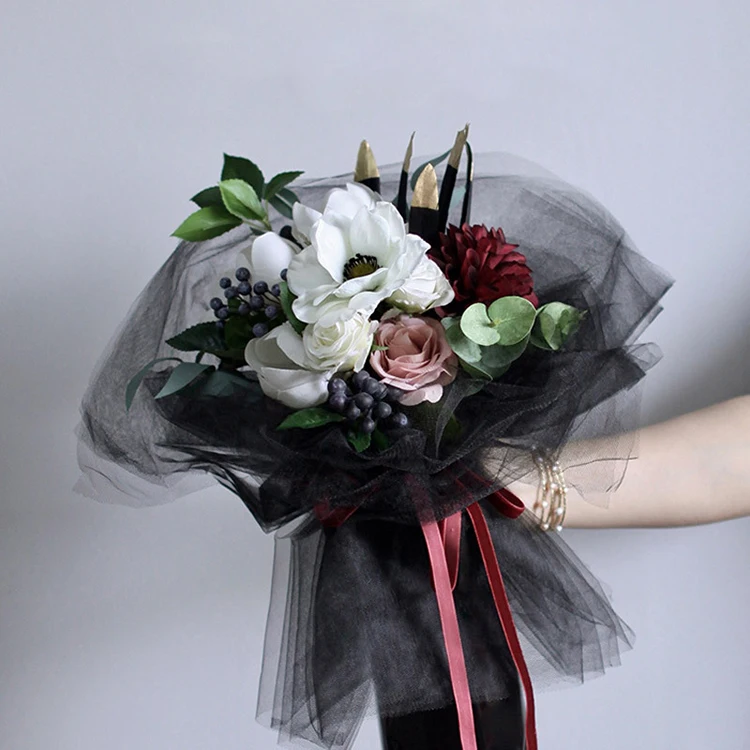 
Swan Lake series feather coat variety pleated yarn creative rose bag flower gauze flower packaging paper flower packaging 