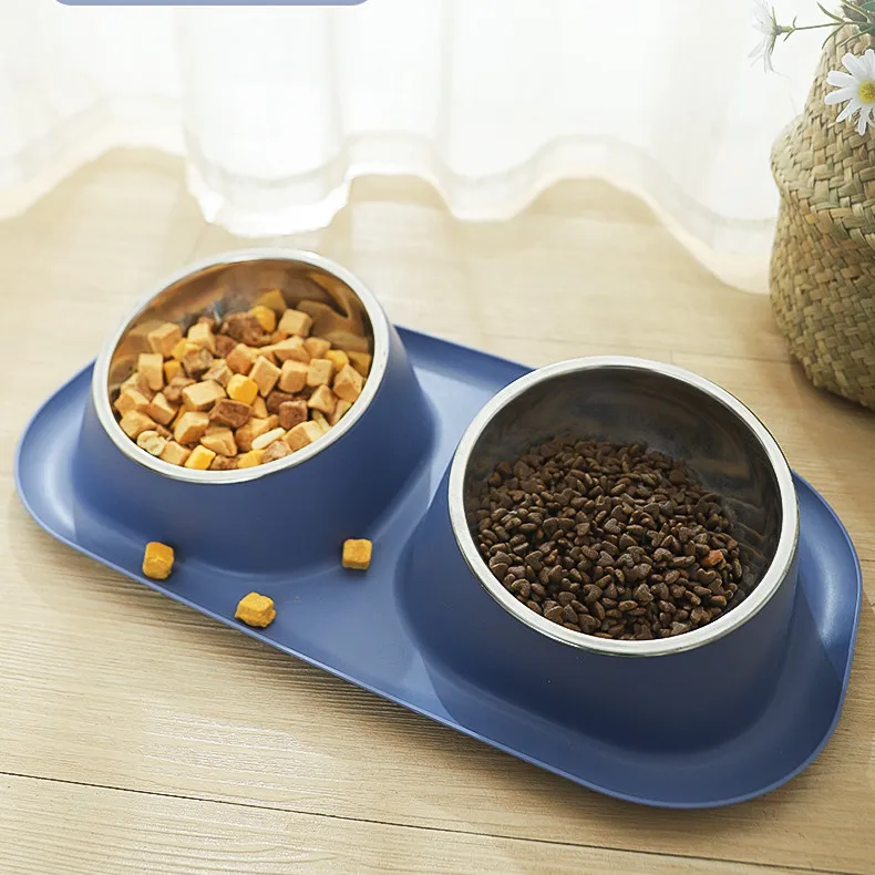 Hoopet Double Stainless Steel Pet Dog Feeder Bowl Kit With Anti Slip Mat
