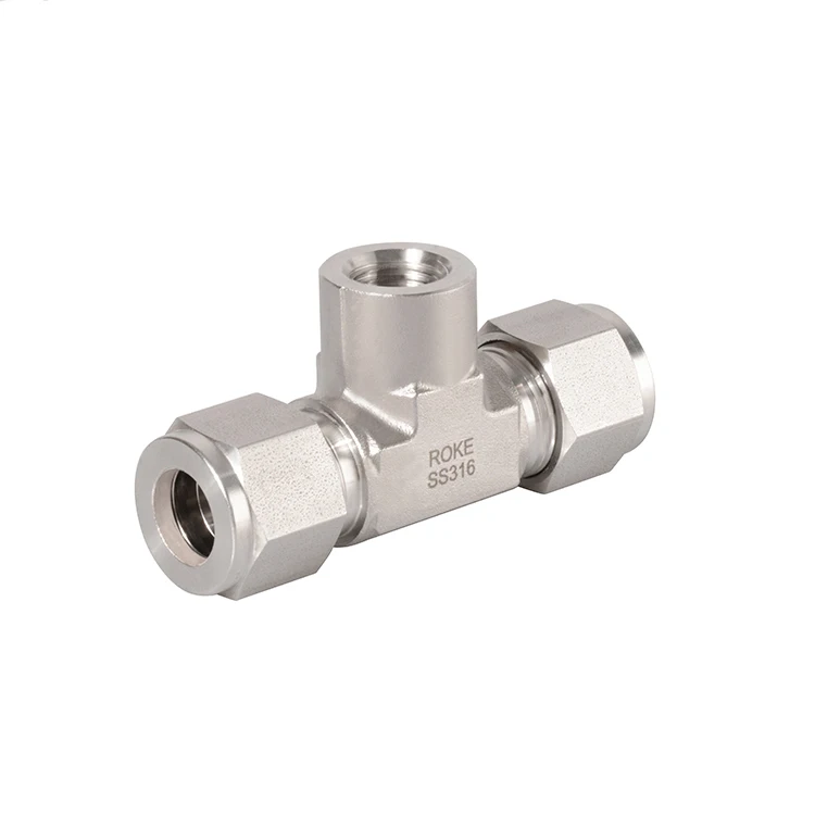 SS316 Stainless Steel Double Ferrules Female Branch Tees Tube Fittings