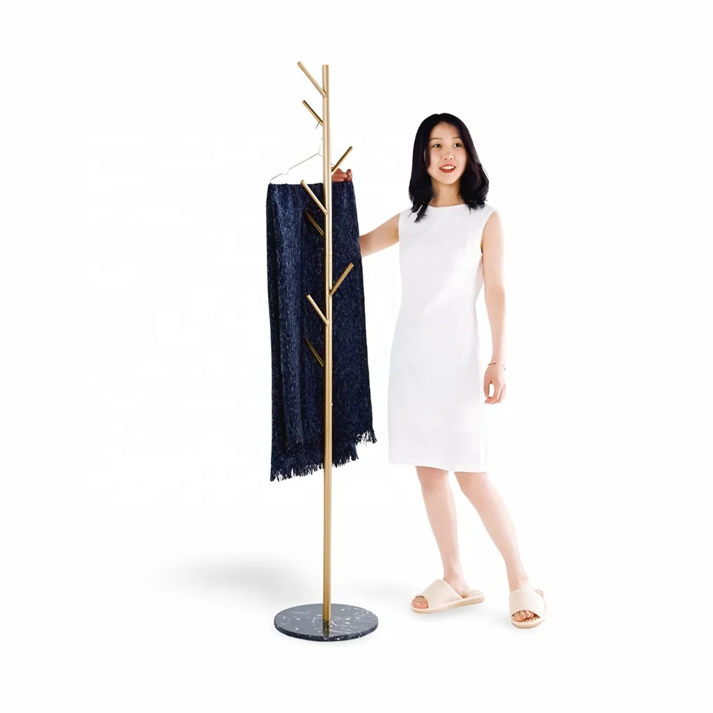 Freestanding Clothes Stands Metal Coat Racks Entryway Coat Rack Stand with Marble Base