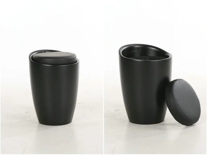 Black ABS plastic round base kids chair Ottoman Storage bin for Laundry