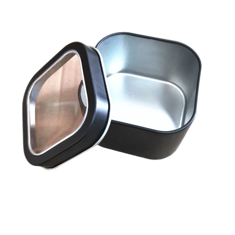 2 oz 4 oz 8 oz Candle Making Square Metal Container Silver Black Candle Tin Clear Lid