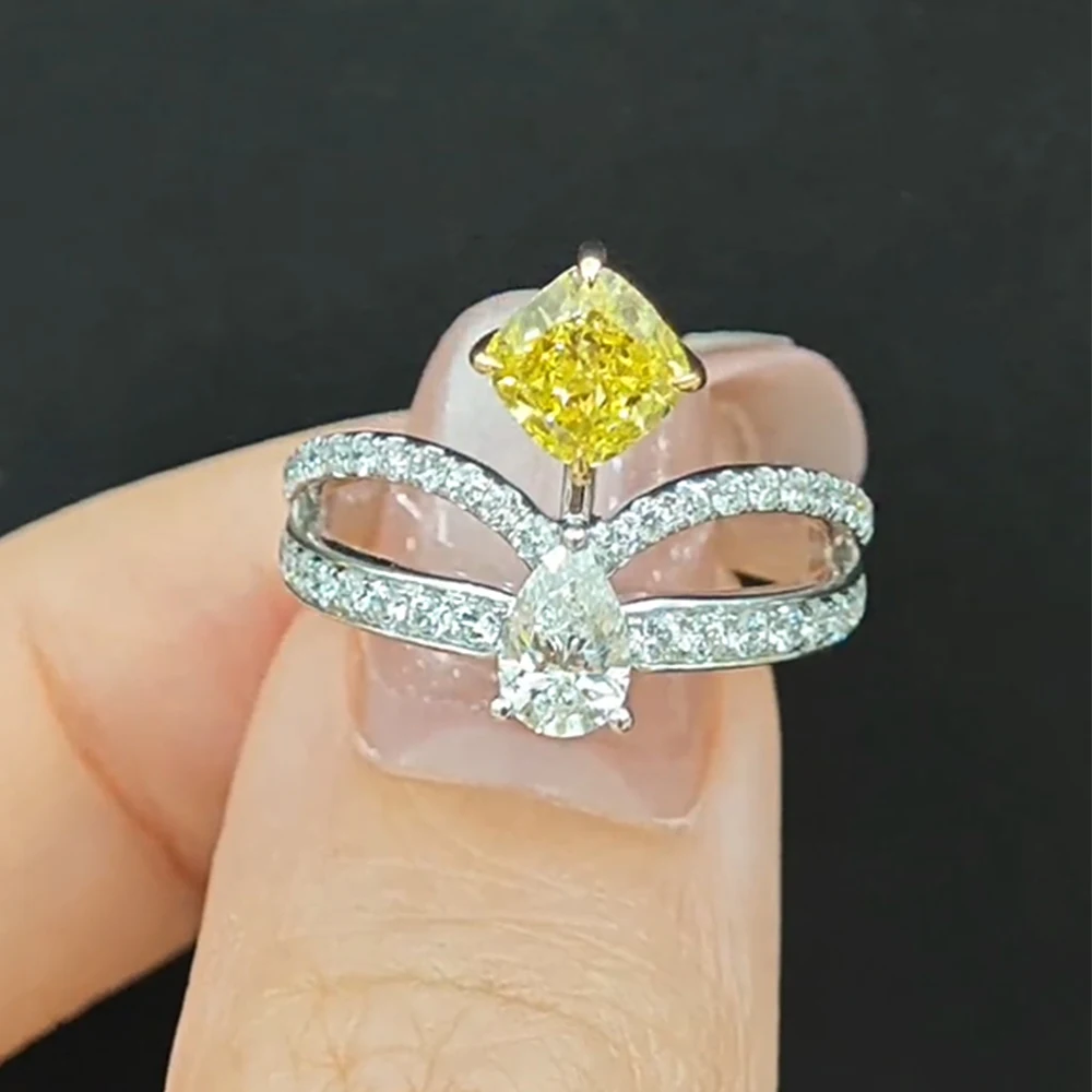 Abiding High Quality 18K Gold Princess Crown-Shape Ring Yellow White Lab Diamond Cocktail Ring for Wedding Bridal Dinner Party