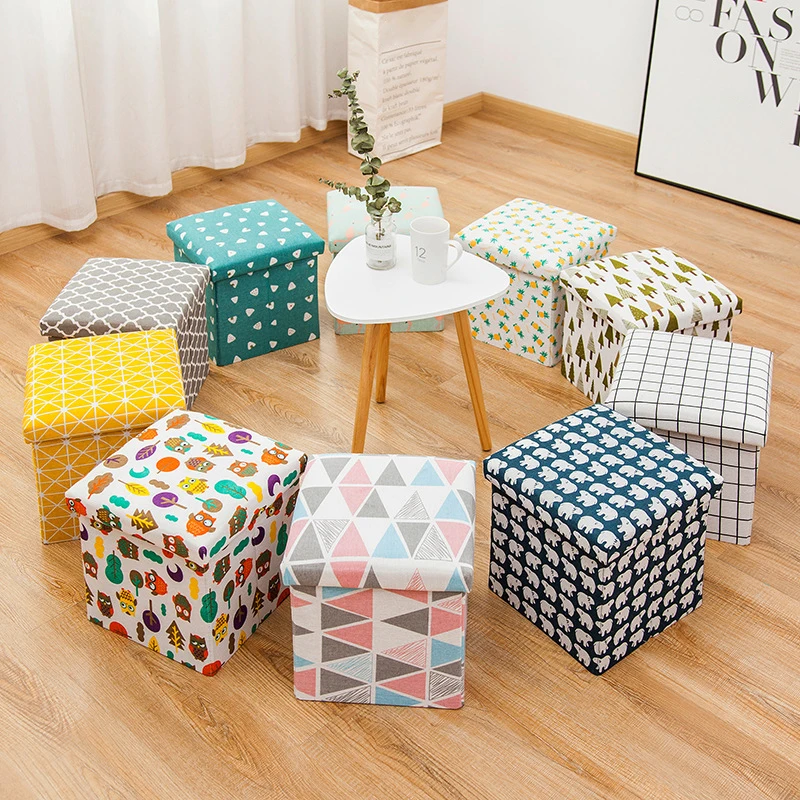 Wholesale Stylish High Quality Reusable Unfading Faabric White Pink Ottoman Couch Storage Stool