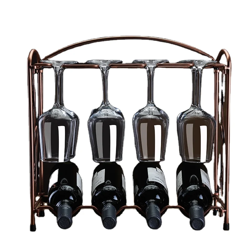 Light luxury MovableKitchen Storage Rack Red Wine Glass Bottle Wine Rack Display Countertop Metal Wine Rack for Bar, Pantry