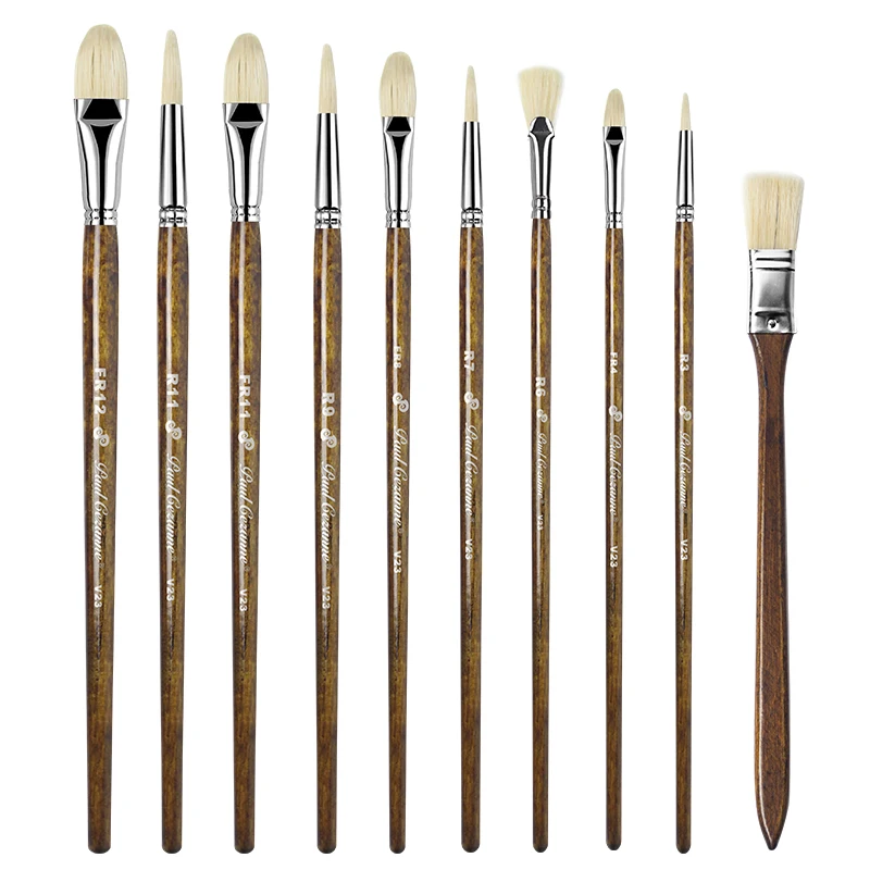 Paipai 10pcs Different Shape Pig Bristles Hair Paintbrushes Artist Paint Brushes Set For Acrylic Watercolor Paint Painting