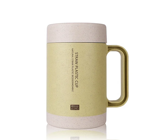 350ml Eco-friendly Biodegradable Wheat Straw Rice Husk Plastic Reusable Coffee Mug Ceramic Tea Cup With Handle