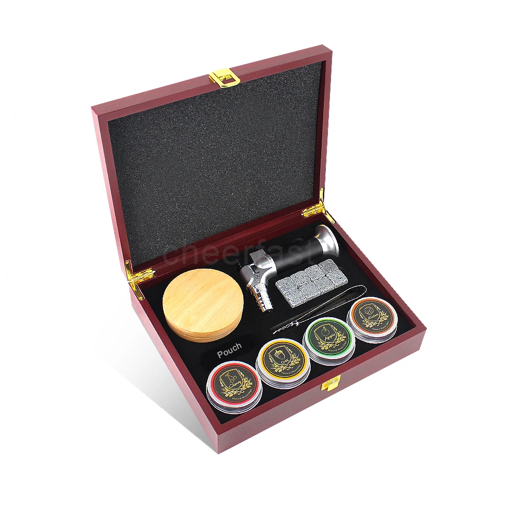 Wooden Box Cocktail Smoker Kit Gift Set Whiskey Smoker Infuser Kit For Drinking With Granite Ice Cube Torch And Wood Chips