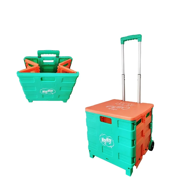 High Quality Plastic Collapsible Foldable Wheeled Trolley Shopping Cart for Shopping
