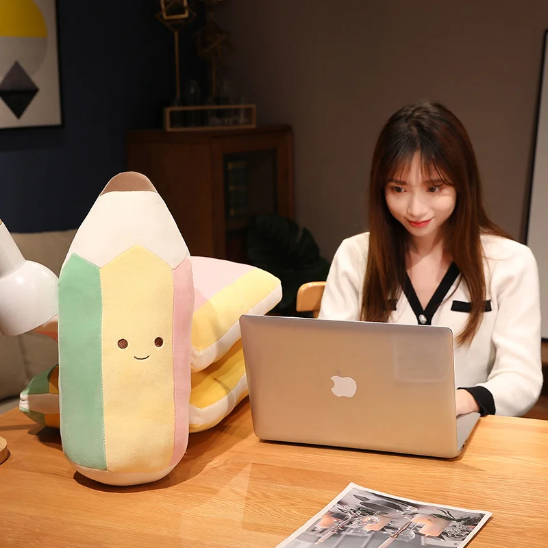 cartoon stuffed colorful pencil eraser rubber triangle stationery plush pillow