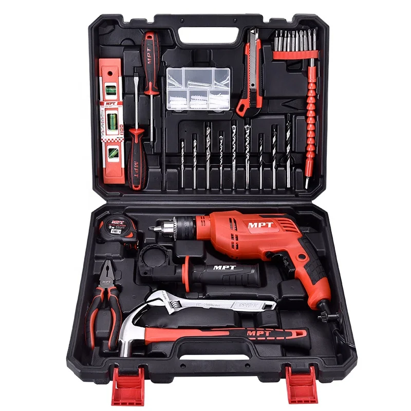 
MPT 57pcs 13mm impact drill kit 10mm electric screwdriver 550w power hand drill power tools sets 