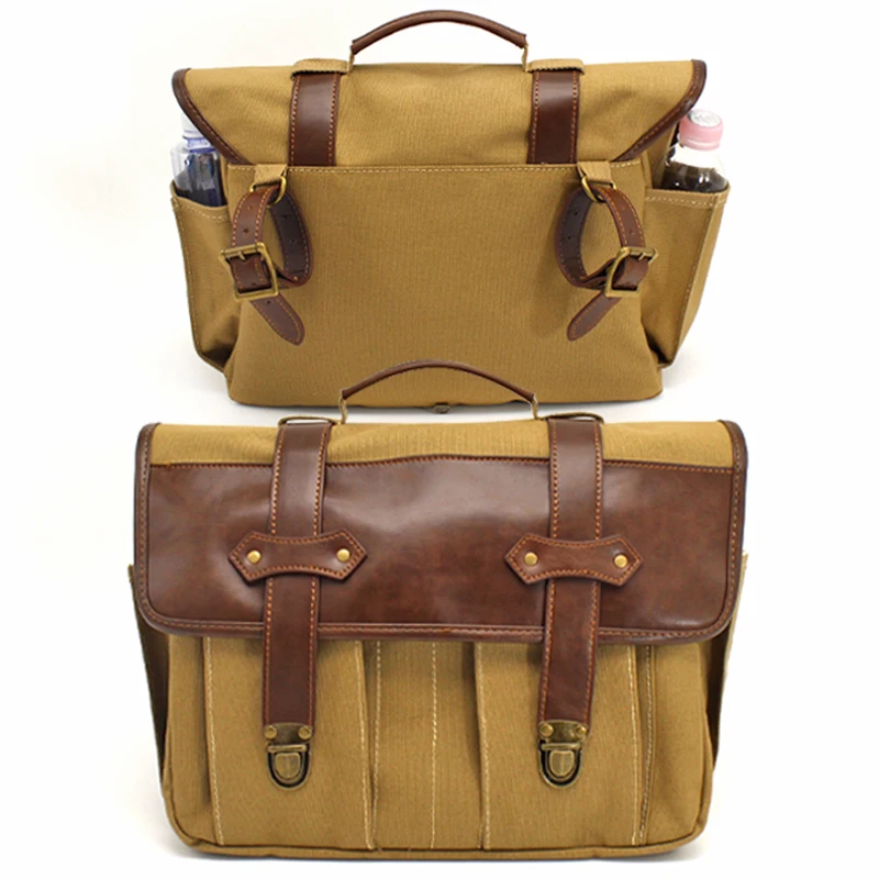 high quality durable waxed canvas real genuine cowhide leather strong motorcycle rider panniers saddle bags