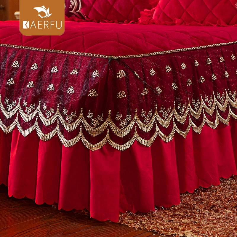 Корейская постельная юбка KAERFU, Красные Свадебные постельные принадлежности, юбки и подушки