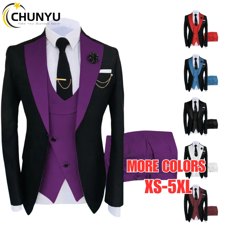 Two-color Men Suits 3 Pieces Tailored Best Man Groom Wedding Tuxedo Slim Fit Jacquard Blazer Jacket Vest Pants Tuxedo Clothing