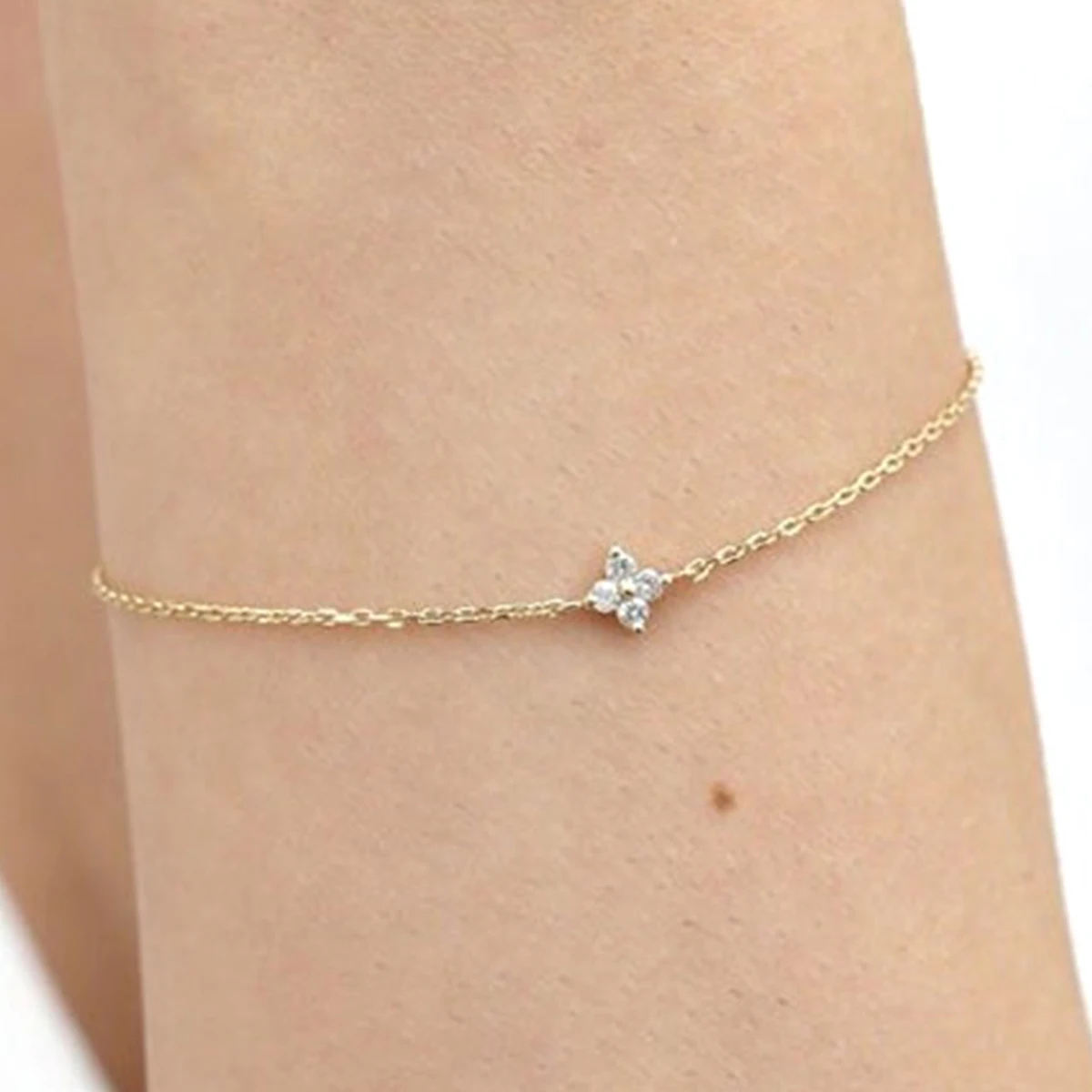 Custom Silver 925 14k Gold Plated Yellow Dainty Diamond Clover Bracelet With Full Cut Natural Stones