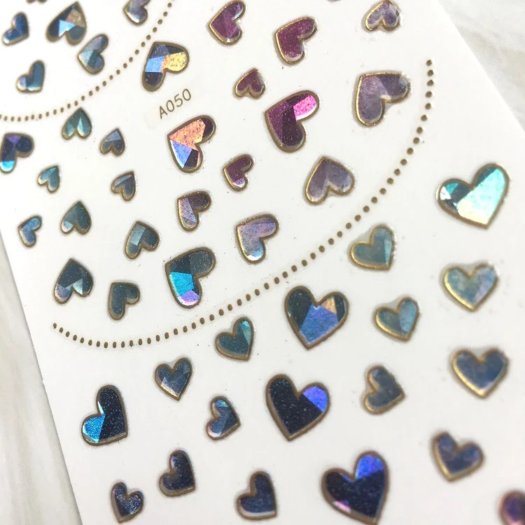 Gold Border Love Heart Nail stickers 3D Emboss Nail Art 2021 Supplies Nail Strips Manufacture