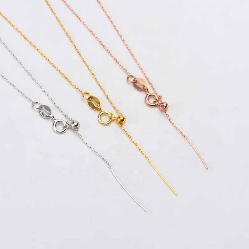 18 inches manufacturer  925 sterling Silver gold plated rolo Chain 925 adjustable Necklace with needle pin for women DIY jewelry