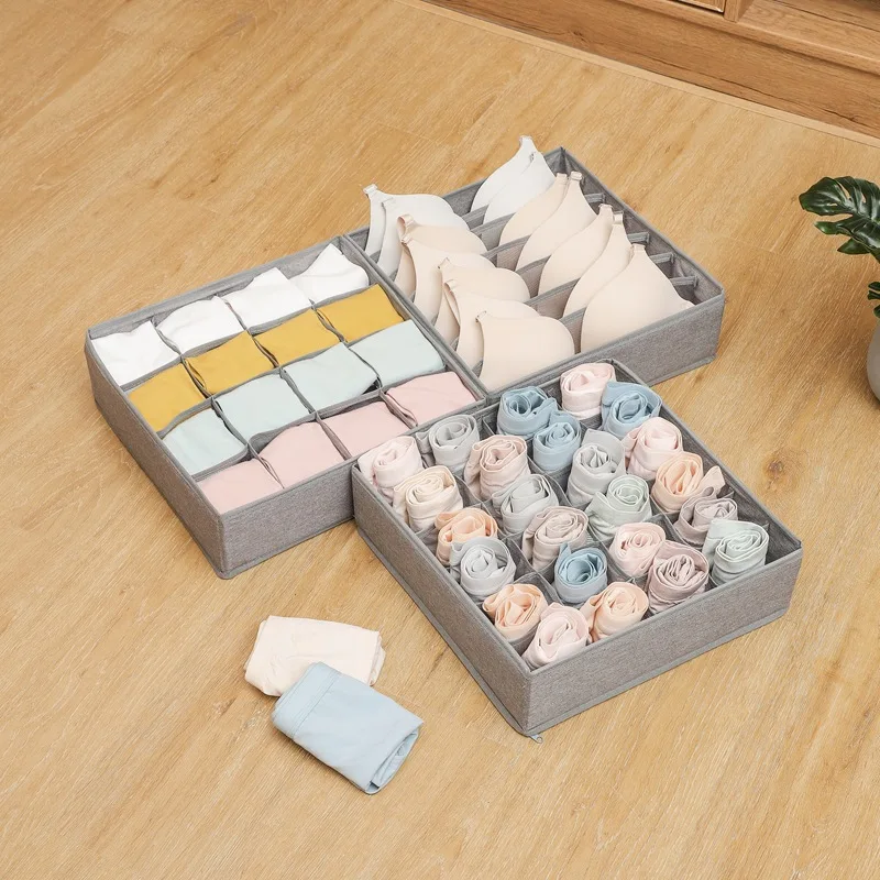 Wholesale Household Cloth Art Drawer Type Compartmentalized Folding Organizer Box Bra Underwear Socks Clothing Storage Box