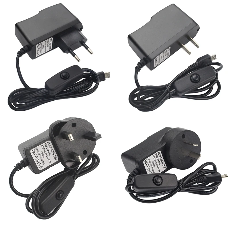 5V 2.5A Power Supply for Raspberry Pi Zero 2 W 3B+ 3B DC Power Adapter Switch EU US UK AU Plug for Banana Pi BPI-M2 Zero