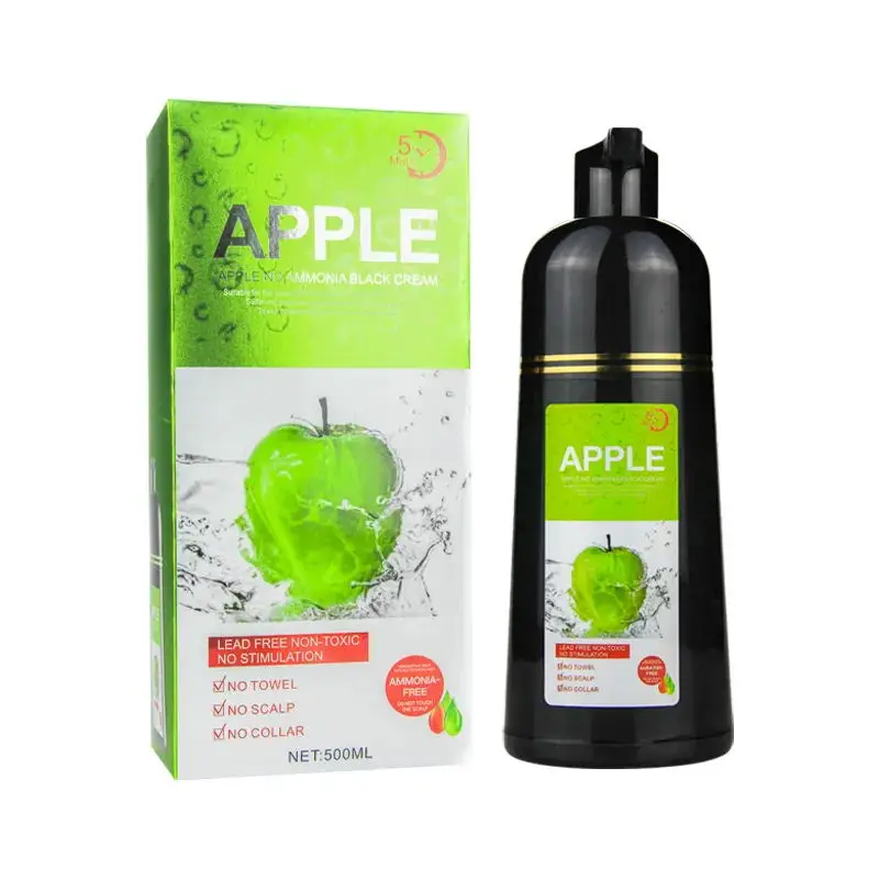 Wholesale High Quality Apple Hair Black Shampoo Ammonia Free 5 Mins Fast Color For Cover White Hair Oem Permanent Hair Product