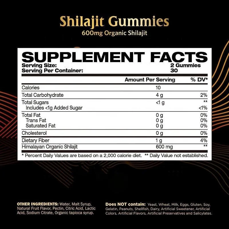 OEM Pure Shilajit Extract Gummies Himalayan Organic Shilajit Resin Gummies for Energy Support and Brain Memory Shilajit Gummies