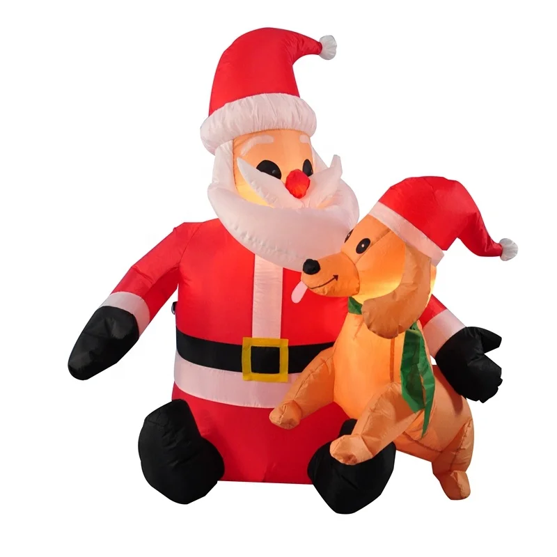 4ft 1.2m Lighted Yard Lawn Lows  Outdoor Christmas Decorations Inflatable Santa Clause with Dog