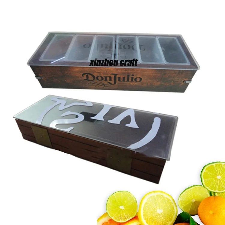 Rectangular Wooden Bamboo Storage Box with Ice Chamber Condiment Tray Caddy Holder for Kitchen Dining Lacquer Technics Food Use